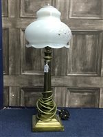 Lot 365 - A LOT OF THREE CONVERTED BRASS OIL LAMP TABLE LAMPS