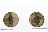 Lot 666 - TWO ELIZABETH II CANADA GOLD 1/10 OZ 5 DOLLARS COINS, 2015