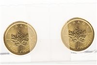 Lot 667 - TWO ELIZABETH II CANADA GOLD 5 DOLLARS 1/10 OZ COINS, 2015