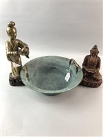 Lot 430 - A CHINESE BRONZED BOWL, STATUE AND A SEATED BUDDHA