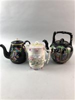 Lot 449 - A JAPANESE COFFEE POT AND TWO ENGLISH TEAPOTS