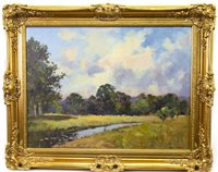 Lot 467 - RURAL SCENE WITH STREAM, AN OIL ON CANVAS