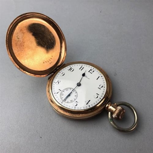 Lot 27 - A WALTHAM GOLD PLATED FULL HUNTER POCKET WATCH
