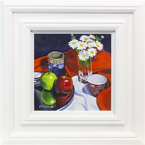Lot 690 - COMPOSITION WITH FRUIT AND FLOWERS, AN OIL BY FRANK COLCLOUGH