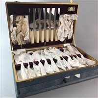Lot 40 - A CANTEEN OF CUTLERY, FOUR PLATED NAPKIN RINGS AND OTHER COLLECTABLES