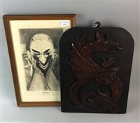 Lot 124 - GEORGE WOTHERSPOON, "GOSSIP" AND SATAN CAME PRINT AND A PLAQUE