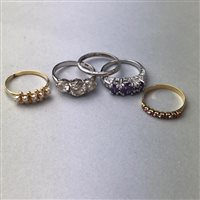 Lot 8 - A NINE CARAT GOLD RING, GEM SET RINGS AND OTHER COSTUME JEWELLERY