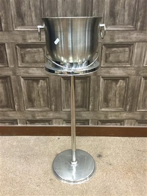 Lot 1843 - A CONTEMPORARY STAINLESS STEEL WINE COOLER ON STAND