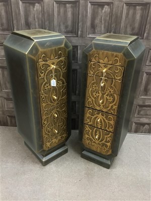 Lot 1860 - A PAIR OF GILDED AND LACQUERED PEDESTAL CHESTS