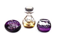 Lot 1267 - A CAITHNESS PERFUME BOTTLE AND TWO CAITHNESS PAPERWEIGHTS