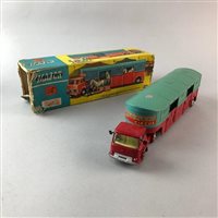 Lot 98 - A CORGI CIRCUS HORSE TRANSPORTER WITH HORSES AND THREE OTHER MODEL VEHICLES
