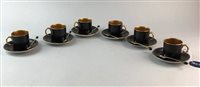 Lot 95 - A SET OF SIX ALLERTONS GILT AND BLACK COFFEE CUPS, SAUCERS AND SPOONS