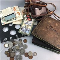 Lot 42 - A COLLECTION OF COINS, TWO ALBUMS OF CIGARETTE CARDS AND TWO CAMERAS