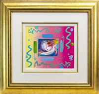 Lot 717 - I LOVE THE WORLD, A MIXED MEDIA COLLAGE BY PETER MAX