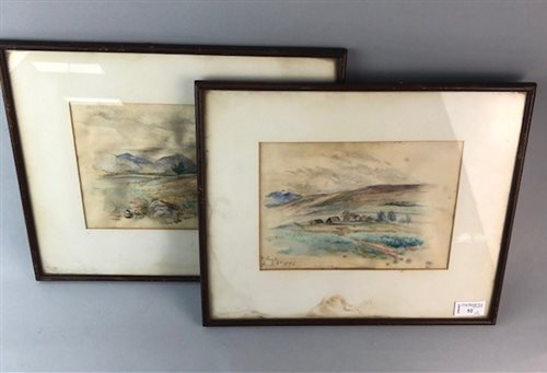 Lot 52 - A PAIR OF WATERCOLOURS AND A SPLIT CANE FISHING ROD