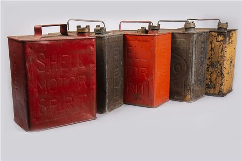 Lot 13 - FIVE ESSO AND SHELL PETROL CANS
