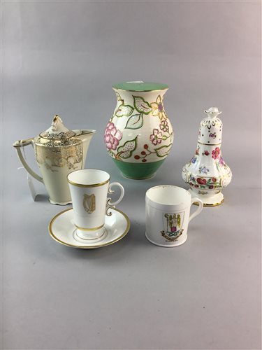 Lot 234 - A CERAMIC CASTER, ROYAL WORCESTER COFFEE CUP AND SAUCER AND OTHER CERAMICS