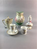 Lot 234 - A CERAMIC CASTER, ROYAL WORCESTER COFFEE CUP AND SAUCER AND OTHER CERAMICS