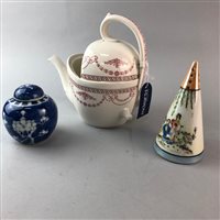 Lot 230 - A SUGAR CASTER, TWO BLUE AND WHITE PLATES AND OTHER CERAMICS
