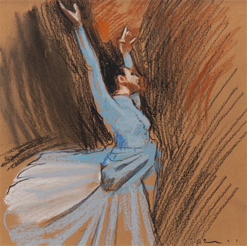 Lot 727 - STUDY FOR BALLET NO 1, A PASTEL BY GERARD BURNS