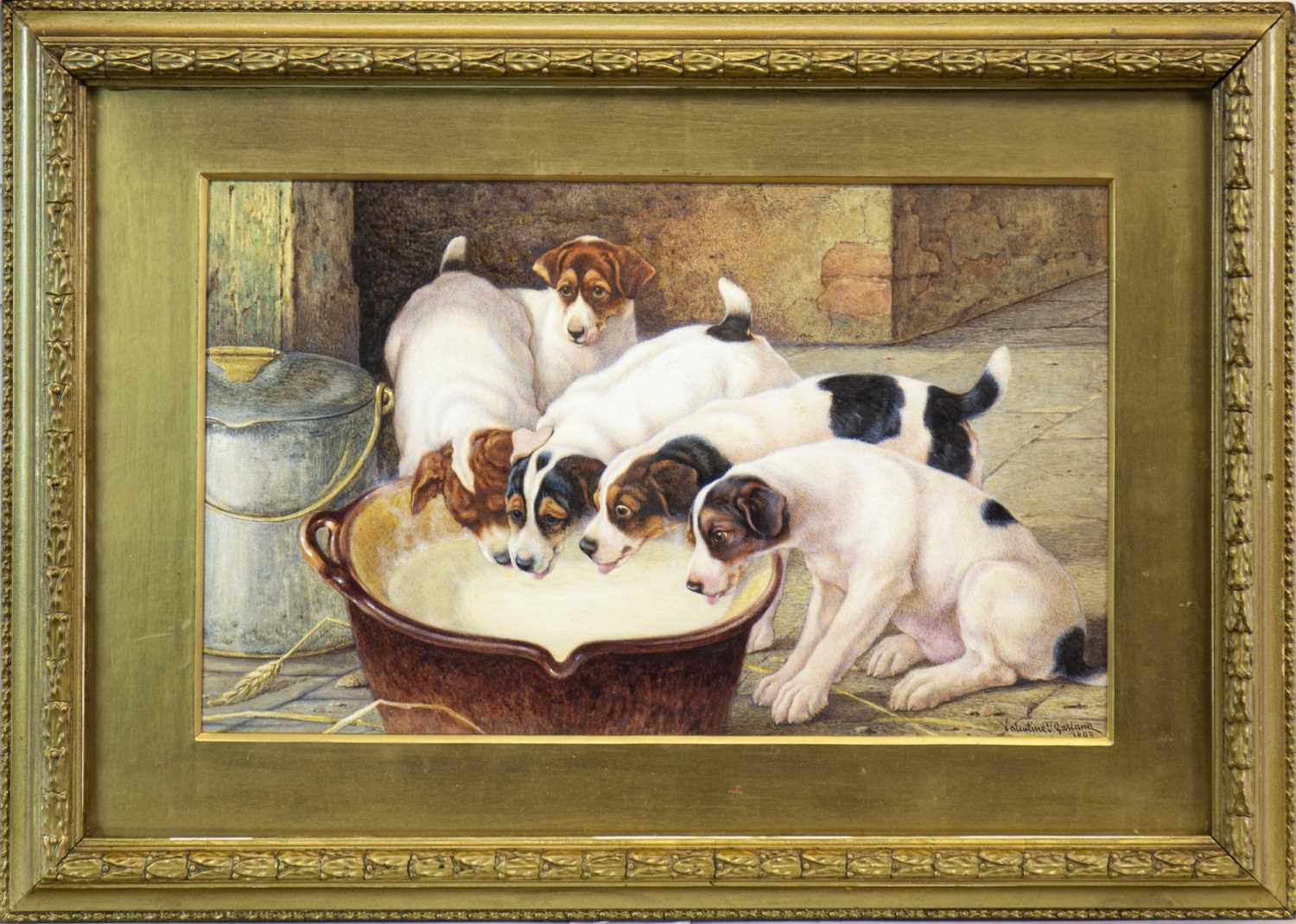 Lot 466 - DRINK, PUPPY, DRINK, A WATERCOLOUR BY VALENTINE GARLAND