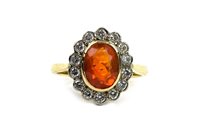 Lot 1 - A FIRE OPAL AND DIAMOND CLUSTER RING