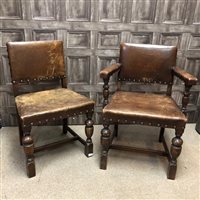 Lot 197 - A SET OF SIX STUDDED LEATHER CHAIRS