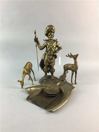 Lot 229 - A BRASS FIGURE OF A SCOTSMAN AND OTHER BRASS WARE