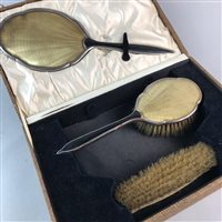 Lot 213 - A SILVER VESTA CASE, POCKET WATCH, COINS AND A DRESSING TABLE SET