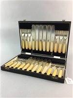 Lot 219 - A CANTEEN OF PLATED CUTLERY, FIVE SILVER SPOONS AND OTHER PLATED WARES