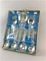 Lot 219 - A CANTEEN OF PLATED CUTLERY, FIVE SILVER SPOONS AND OTHER PLATED WARES