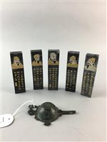 Lot 178 - A LOT OF FIVE CHINESE INK STONE STICKS AND A BRONZE POURER