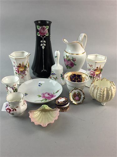 Lot 200 - A PAIR OF ROYAL CROWN DERBY VASES, CROWN STAFFORDSHIRE DISHES AND OTHER CERAMICS