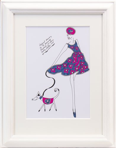 Lot 758 - ORIGINAL ILLUSTRATION OF DESIGNS FOR LAURA ASHLEY, PEN ON CARD BY ROZ JENNINGS
