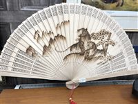 Lot 274 - A LARGE CHINESE PAINTED WOOD FAN