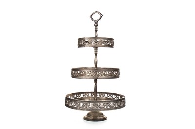 Lot 1839 - A SILVER PLATED THREE TIER CAKESTAND