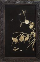 Lot 972 - A JAPANESE IVORY AND MOTHER OF PEARL PICTURE DEPICTING PARTRIDGES