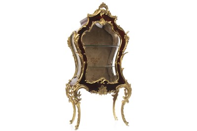 Lot 1837 - A FRENCH LOUIS XV STYLE MINIATURE VITRINE CABINET