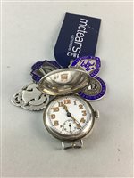 Lot 296 - A WWI MILITARY WRIST WATCH AND FOUR SILVER FOBS