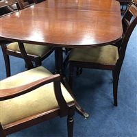 Lot 349 - A MAHOGANY DINING TABLE AND SIX CHAIRS