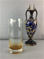 Lot 362 - A TINTED GLASS VASE ALONG WITH ANOTHER VASE, FIGURED AND A BASKET