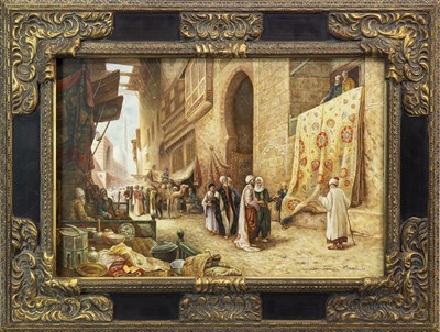 Lot 1789 - THE RUG SELLERS, A CONTINENTAL SCHOOL OIL