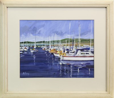 Lot 1786 - YACHTS AT TROON, A MIXED MEDIA BY ROBERT KELSEY