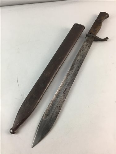 Lot 308 - A BAYONNET, TWO WALKING STICKS AND A SHEPHERDS CROOK