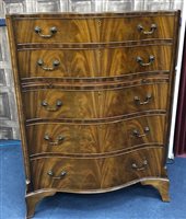 Lot 368 - A MAHOGANY SERPENTINE FRONTED CHEST OF FIVE DRAWERS