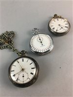 Lot 316 - A LOT OF TWO SILVER PLATED POCKET WATCHES AND AN OMEGA STOPWATCH
