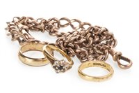 Lot 132 - THREE GOLD RINGS AND A GOLD CHAIN