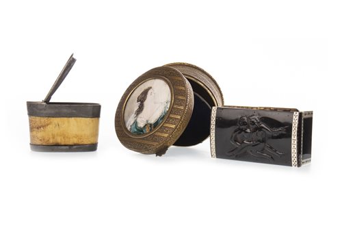 Lot 1812 - AN EARLY 20TH CENTURY BRASS AND IVORY INLAID PIN BOX AND OTHER BOXES