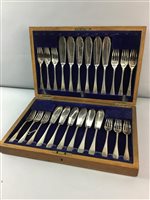 Lot 227 - A CASED SET OF FISH KNIVES AND FORKS AND TWO SILVER PLATED ENTREE DISHES
