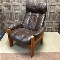 Lot 419 - A BROWN LEATHER ARMCHAIR